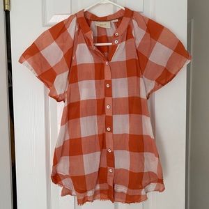Anthro orange gingham button-down top